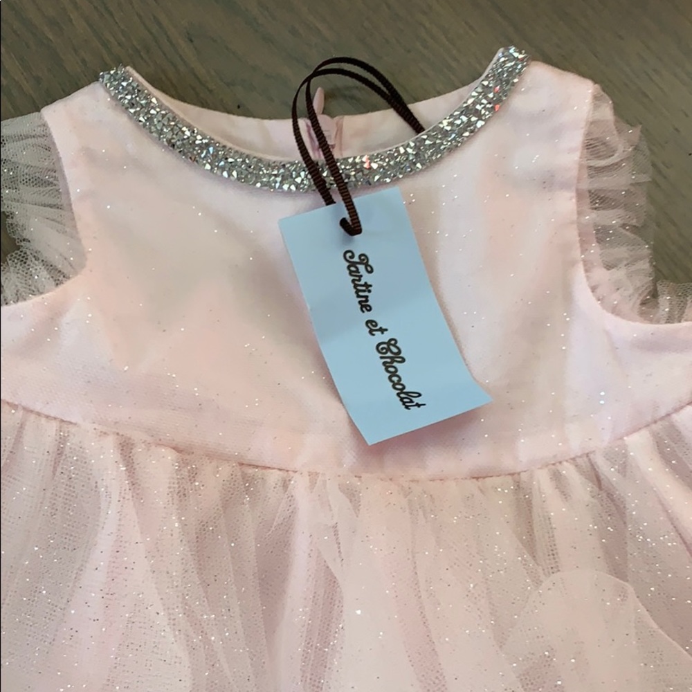Pink tulle dress diamond collar NWT 12-18M